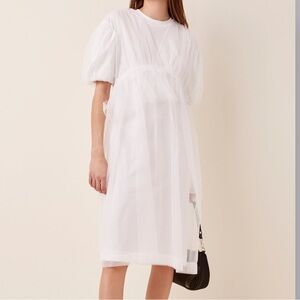 Simone Rocha White Midi Dress with Puff Sleeves